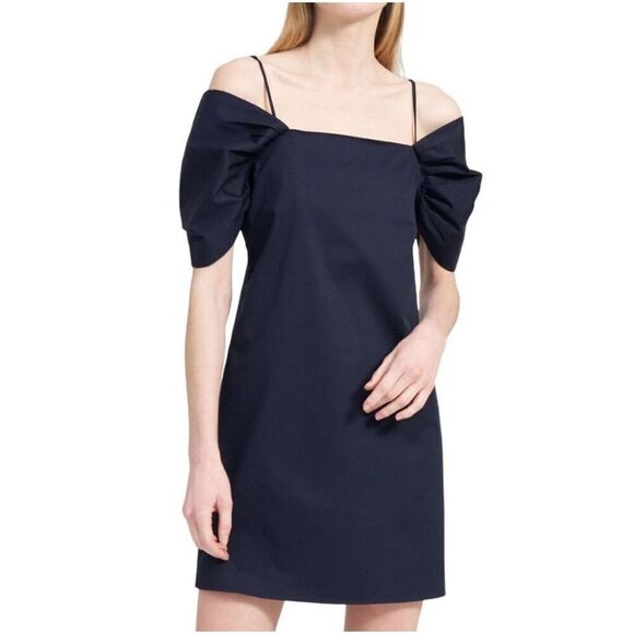 Theory Blue Midnight Classic‎ Chino Draped Sleeve Dress Sz M NWT Women’s - Picture 1 of 11